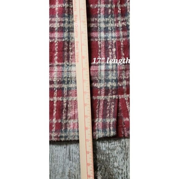 Potter's Pot Wool Blend‎ Skirt Size Large Red Plaid 17" Length Front Slit - Picture 6 of 14